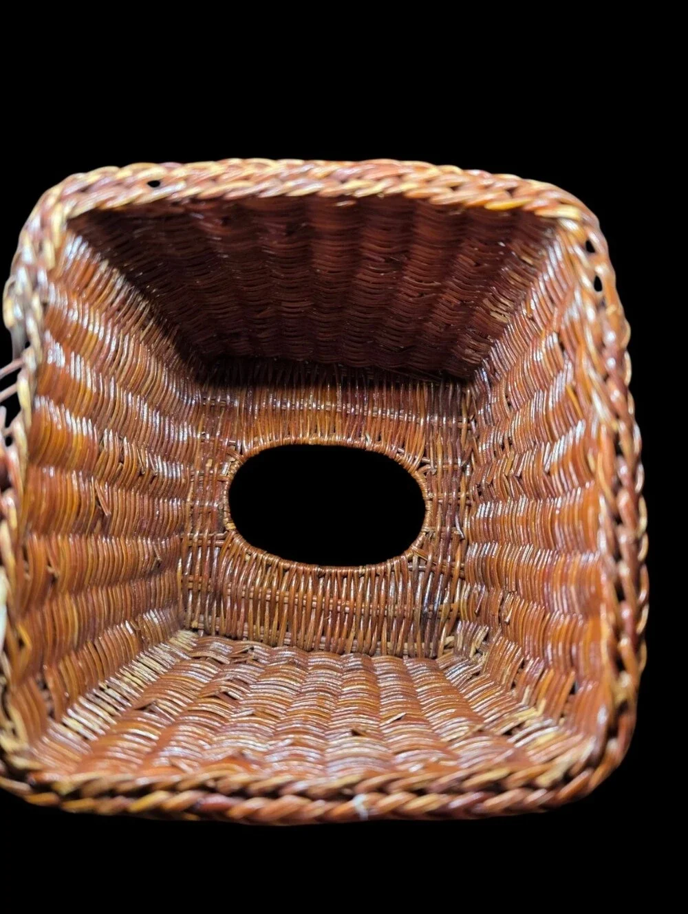 Vintage Woven Rattan Tissue Box Cover - Brown